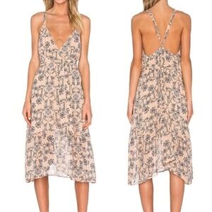 For Love & Lemons Pia‎ Halter Floral Pink Midi Dress V Neck Sleeveless Sz XS